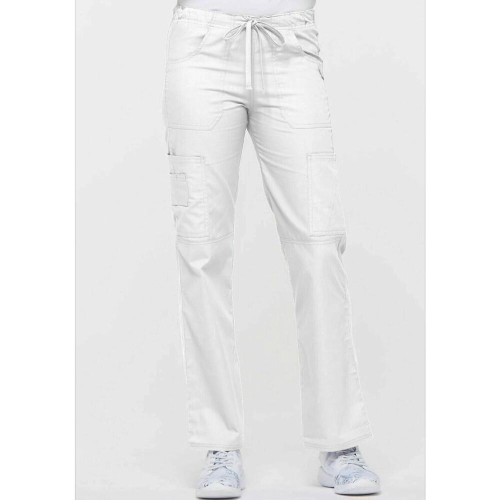 Dickies Women's Cargo Pants Scrubs Elastic Waist Pull-On White Size XL